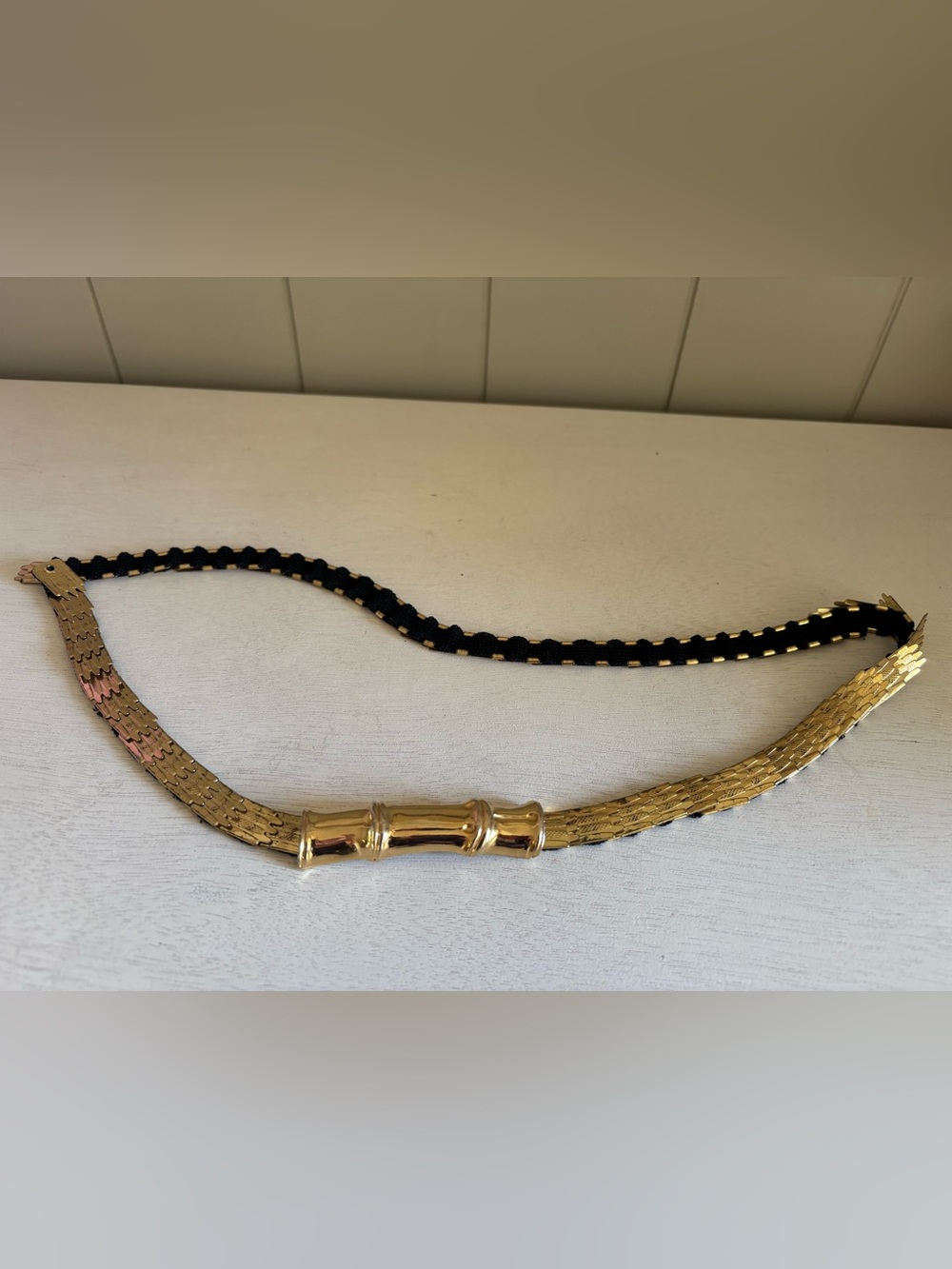 Gold Chain Accent Women's Belt with Black Woven Trim